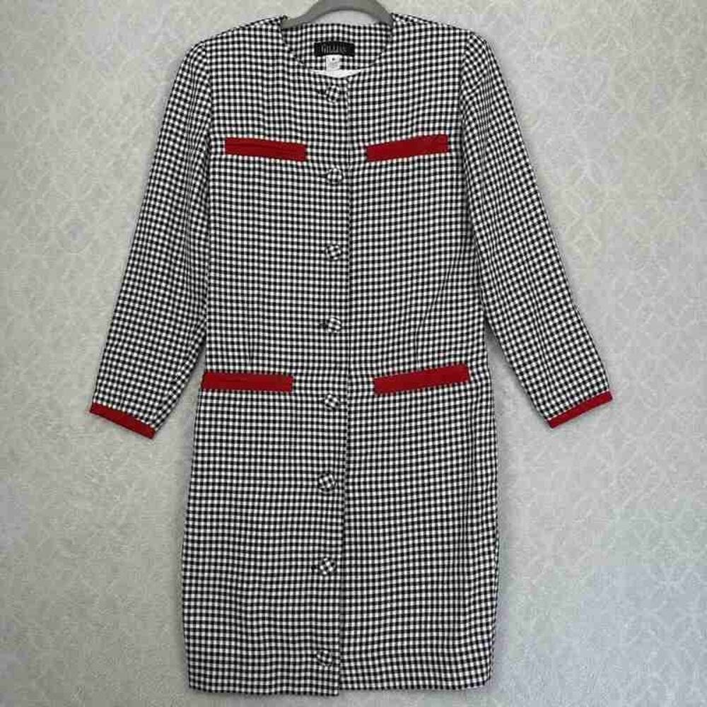 Black and White Checkered Dress with Red Accents